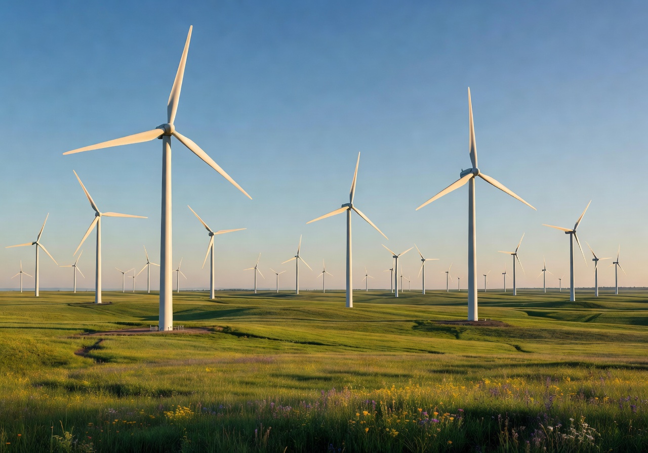 About us - Green energy wind turbines in a field